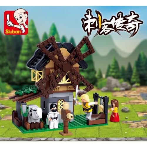 291PCS+ Sluban Ninja Series Windmill Dance Hall Ninja Style Building Blocks Street View Paladin Soldier Toys For Boys Birthday
