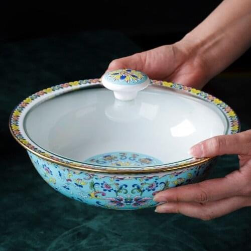 9-inch Jingdezhen enamel ceramic soup bowl with cover high temperature white porcelain Chinese household soup bowl