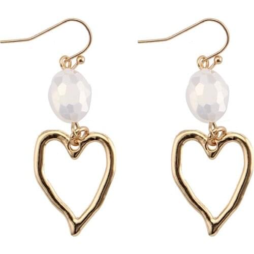 Beadsland metal heart shape drop earrings with glass beads women fashion earrings gift item 37061
