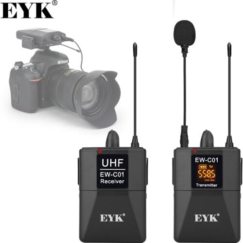 EYK EW-C01 30 Channels UHF Wireless Lavalier Microphone System with Handheld Style Lapel Mic Interview for SLR Camera Camcorder