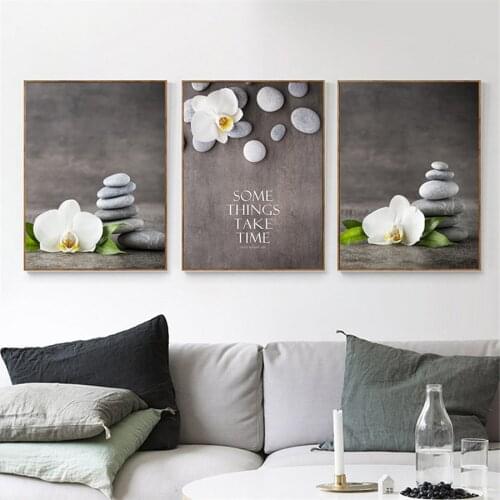 Zen Stone Beautiful White Orchid Flower Canvas Posters Print Religion Minimalist Painting Wall Art Decorative Picture Home Decor