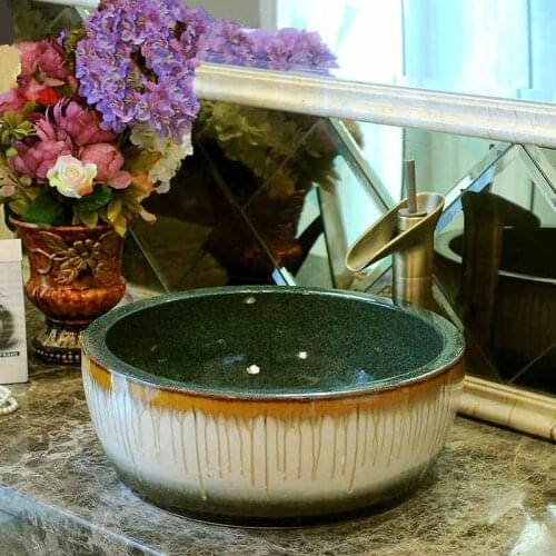 Glazed Chinese Art Lavabo Bathroom sink porcelain round wash basin ceramic