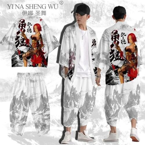 Japanese Style Fashion Male Samurai Costumes Beach Kimono Cardigan Streetwear Men Printing Kimono Clothes Jacket Oversize S-6XL
