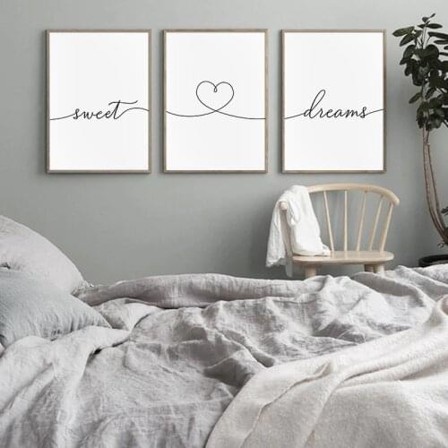 Minimalist Wall Art Poster Black White Sweet Dream Canvas Painting Text Quotes Print Nordic Modern Bedroom Decoration Picture