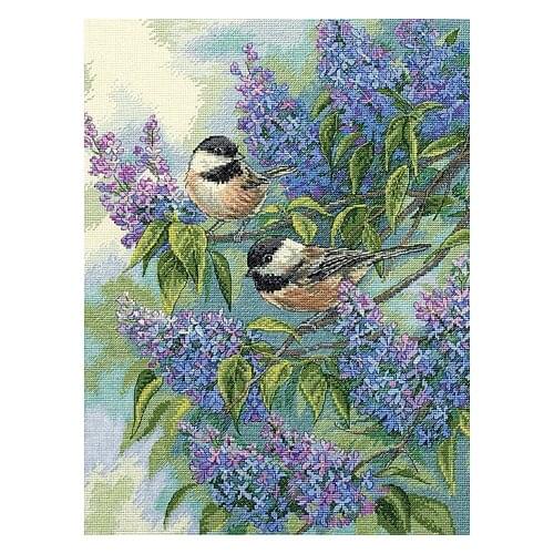 14/16/18/27/28 Top Quality Lovely Cute Counted Cross Stitch Kit Chickadees and Lilac Purple Flower and Bird dim 35258