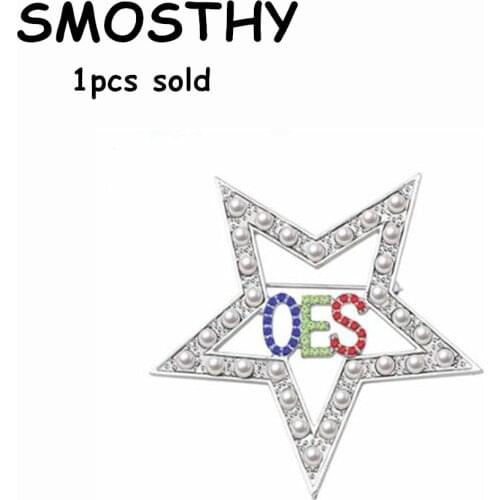 New Order Of The Eastern Star Crystal Brooch Masonic Five Point Tiny Spot OES Pearl Metal Lapel Jewelry 1pcs,OGB009