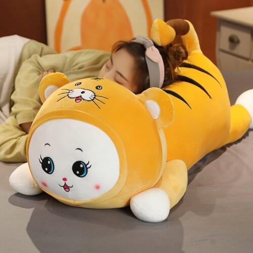 Nice 1pc 60/80/100cm Lovely Cat Turn Tiger Plush Toys Cartoon King Pillow Stuffed Soft Animal Cushion for Kids Birthday Gifts