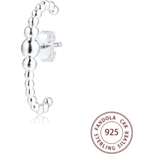 100% 925 Sterling Silver Earring Row of Beads Single Stud Earrings for Women Fashion Jewelry pendientes brincos Free Shipping