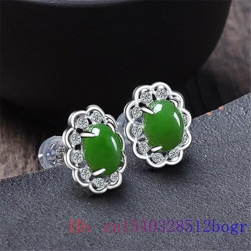 Green Jade Ear studs Gifts Women Crystal Natural Chalcedony Zircon Fashion Jewelry Gemstone 925 Silver Earring Amulet