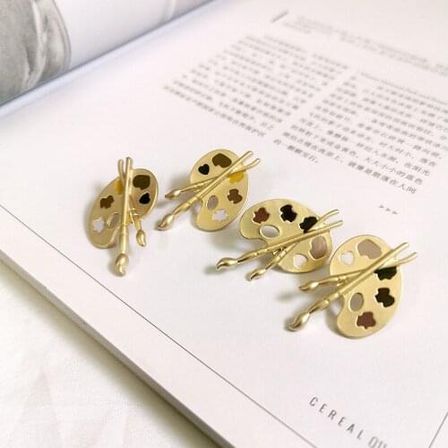 Unique Design Painting Color Palette Drop Earrings Matte Gold Color Alloy Paintbrush Dangle Earrings for Women Bijoux Femme 2020