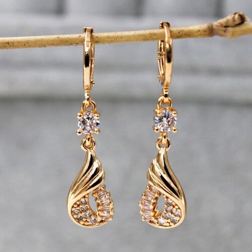 Classic Trendy Gold Copper Plated Dangle Drop Earrings White Stone For Women Girls Fashion Jewelry Accessories Wedding Gift