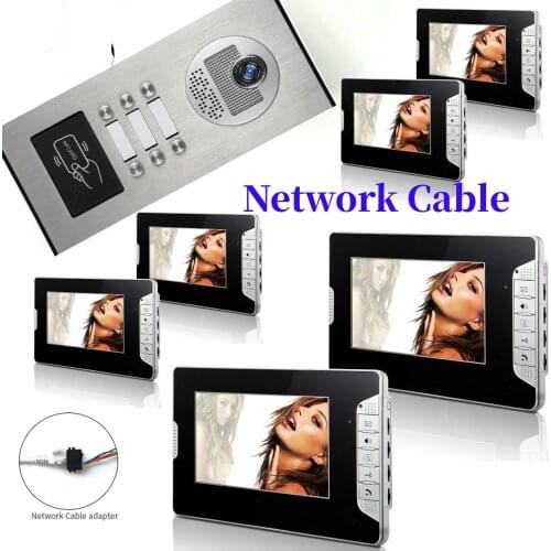 Network cable connection 7'' Monitor Video Intercom RFID Camera Video Doorbell with 6~2 Units Video Door Phone