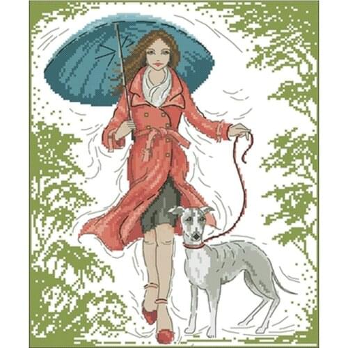 Girl walking the dog patterns Counted Cross Stitch 11CT 14CT 18CT DIY Chinese Cross Stitch Kits Embroidery Needlework Sets