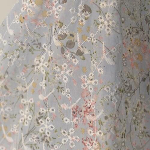 High quality Chiffon fabric Colorful twig embroidery tissu Summer dress shirt sunscreen top scarf dress patchwork