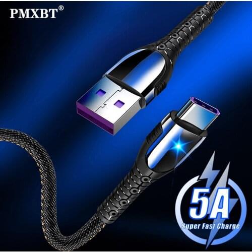 LED USB Type C Cable 5A Supercharge Fast Charging Data Cord For Huawei Mate P40 Xiaomi 10 Mobile Phone USB Chagrer Charge Cable