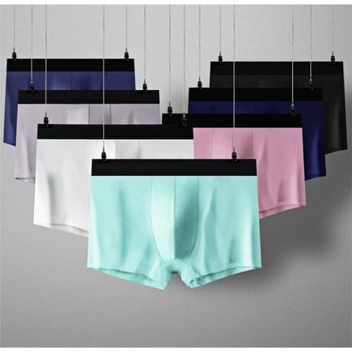 7 Pcs/Lot Mens Underwear Icy Silk Is Cool And Comfortable, Knife Deer Feet Are Solid Color Good Cotton Fiber Underwear