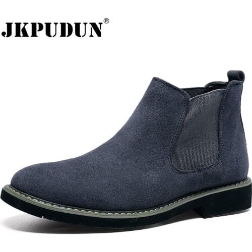Vintage Men Chelsea Boots Suede Leather Western Ankle Boots Men Warm Fur Winter Snow Boots Casual Shoes Motorcycle Cowboy Botas