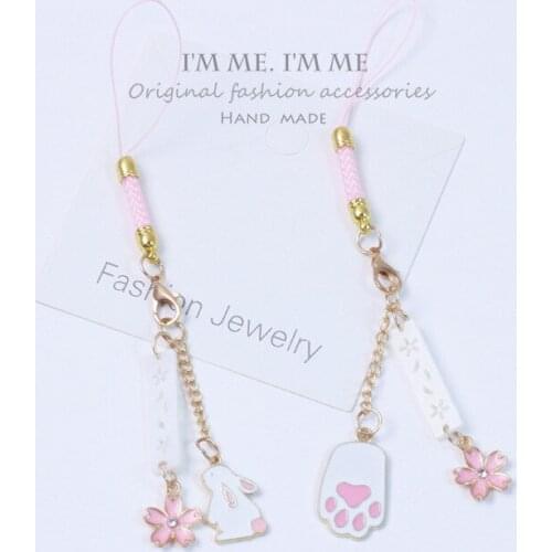 Japanese Cherry Bunny Creative Handmade Pendant U Disk Lanyard Mobile Phone Accessory Chain Cute Girl Bag Ornaments Keychain