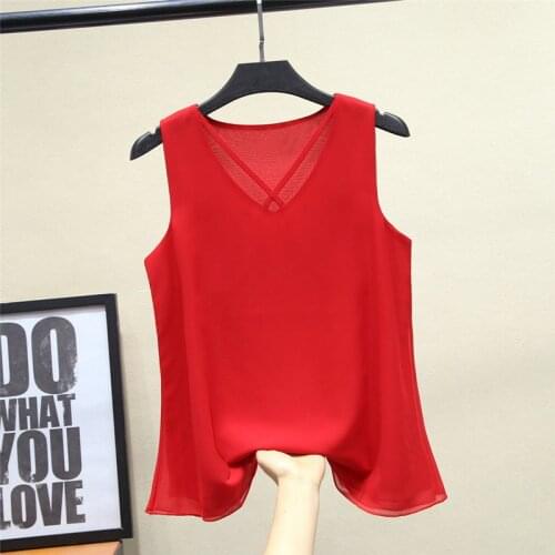 2020 Korean Fashion Brand Women blouse Summer sleeveless Chiffon shirt Solid V-neck Casual blouse Plus Size 5XL 6XL 7XL 8XL Top