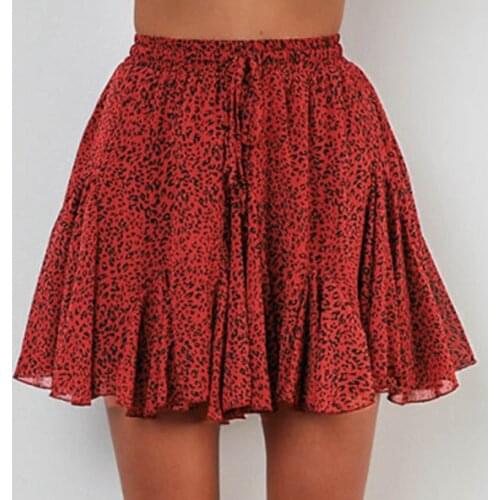 Korean Fashion Skirts Womens 2021 Women Summer Casual Leopard Floral Printed Pleated Elastic High Wasit Mini Skirt Мини Юбки