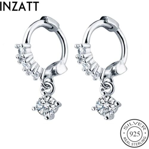 INZATT Real S925 Sterling Silver Zircon Pendant Round Hoop Earrings For Charm Women Party Fine Jewelry Classic Accessories Gift