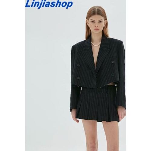 2 Pieces Sets Women Fashion Office Stripe Cropped Blazers Jackets And High Wasit Mini Skirts Casual Chic Women Sets