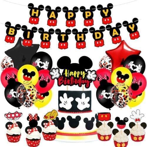 1 Set Disney Mouse Birthday Party Balloons Mickey Minnie Cake Toppers Birthday Banners Kids Birthday Decoration Supplies