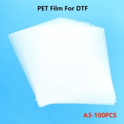100 PCS A3 DTF Film DTF Printing On T-shirt PET Film Rolls For Heat Transfer Single Side DTF Film