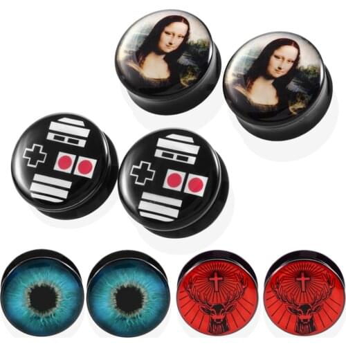 2Pcs/lot Acrylic Black Ear Flesh Tunnel Plugs Mona Lisas Smile Piercings Earring Gauges Ear Expander Stretcher Jewelry 6mm-25mm