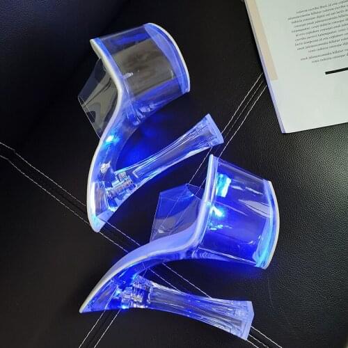 2021 Summer Women Transparent 17cm High Heels 7cm platform Block Glow Sandals luxury Slippers blue Sexy Plus Size prom Shoes