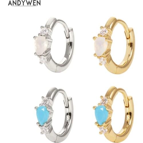 ANDYWEN 925 Sterling Silver Gold Hoops Earring Poire Ppal Gold Vermeil Huggies Turquoises Luxurious Women Fashion Jewelry