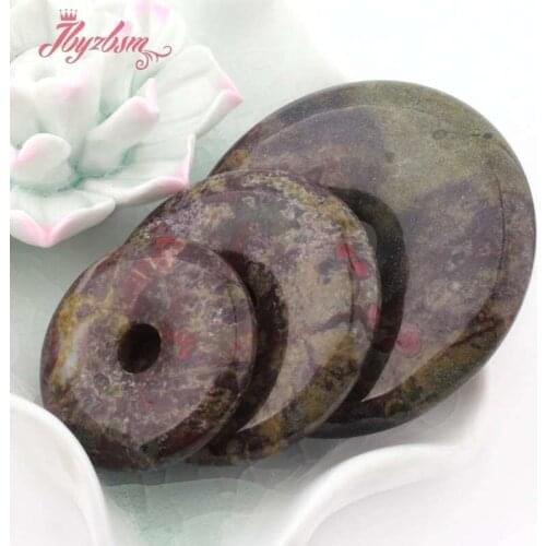 30,40,50mm Donut Round Dragon Bloodstone Natural Stone Beads 1 Pcs For DIY Pandant Jewelry Making Accessories,Free Shipping