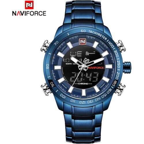 NAVIFORCE Top Luxury Brand Men Sports Watches Mens Full Steel Quartz Digital Clock Man Waterproof Wrist Watch Relogio Masculino
