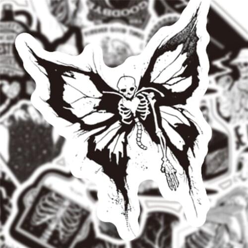 Black and White Punk Style Sticker Halloween Tattoo Ghost PVC Waterproof Stickers Card Box Pack Glue Paste Decoration