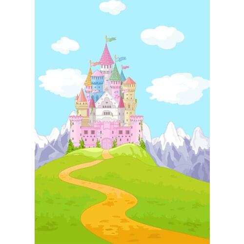 Baby birthday pink castle photo backgrounds vinyl animation grass photography backdrops for photo studio props fotografia lv-307