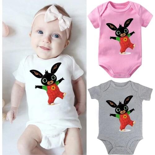 Baby Cute Cartoon Rabbite Graphics Print Bodysuit Newborn Cotton Short Sleeves Pormper Toddler Boys Girls Summer Soft Onesie