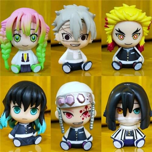 6pcs/set Q Version Demon Slayer Action Figure Sitting Ghost Doll Tanjiro Nidouzi Inosuke Zenizu Figure Model Toys