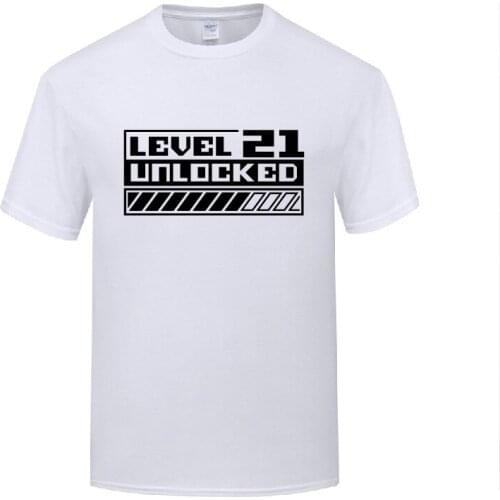 Funny Level 21 Unlocked - 21st Birthday 21 Cotton T Shirt Slogans Men O-Neck Summer Short Sleeve Tshirts S-3XL Tops Tees