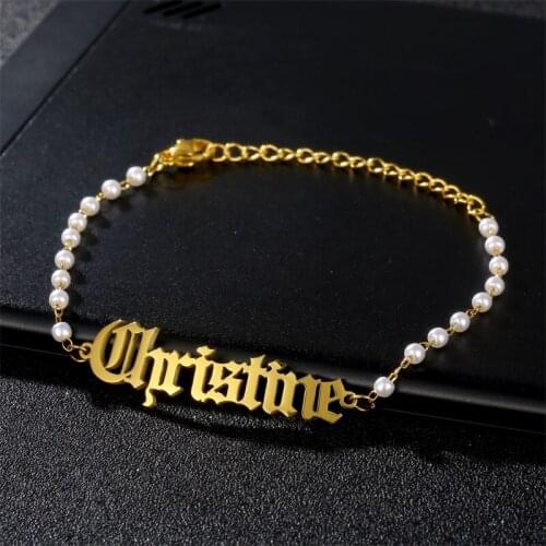 Personalized Custom Name Bracelets for Women Girls Stainless Steel Customized Gold Charms Handmade Pearl Bracelet Jewelry Gift