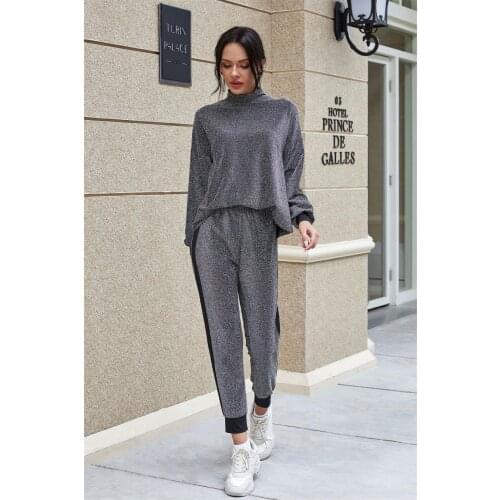 Solid Women Two Piece Set Long Sleeve Sport Tracksuit and Long Pants Set Outfits Sportswear Conjunto Feminino