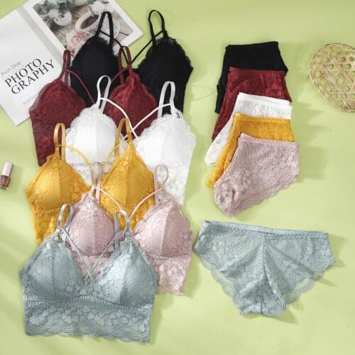 Lace Bralette Sexy Bra Set Women Lace Underwear Sexy Lingerie Heart Print Bralette Top Female Brassiere Intimates Crop Top