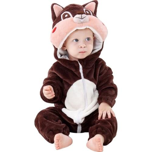 Purim Halloween Costumes Baby Boys Girls Cartoon Animal Squirrel Costume Onesie Kigurumi Infant Toddler Romper Jumpsuit Flannel