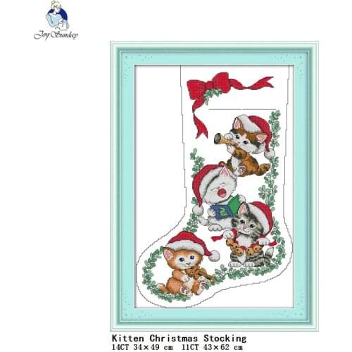 Kitten Christmas stocking stitch kits DIY cartoon animals 14CT 11CT count canvas needlework embroidery home decoration painting