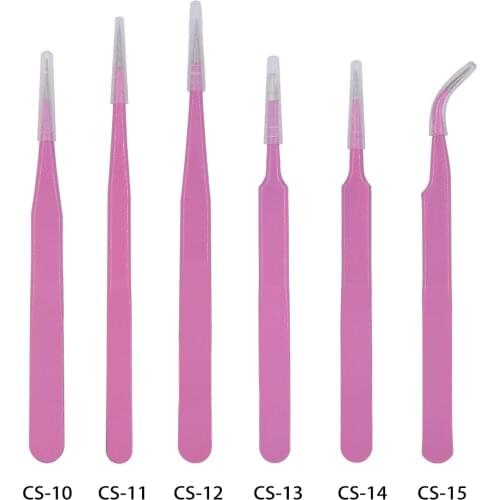 Beauty Pink Tweezers CS-10 CS-11 CS-12 CS-13 CS-14 CS-15 for Eyelash Extensions Nail Art Nippers Phone Tools 120pcs/lot
