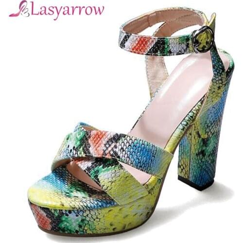 Lasyarrow 2020 newest high heels platform sandals women snake buckle summer party shoes sexy fashion women sandals big size 46
