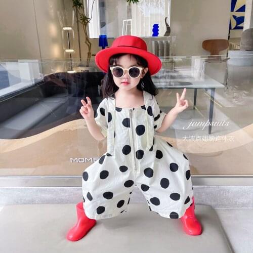 2021 Summer Girls Fashion Overall Dot Calf Length Pant