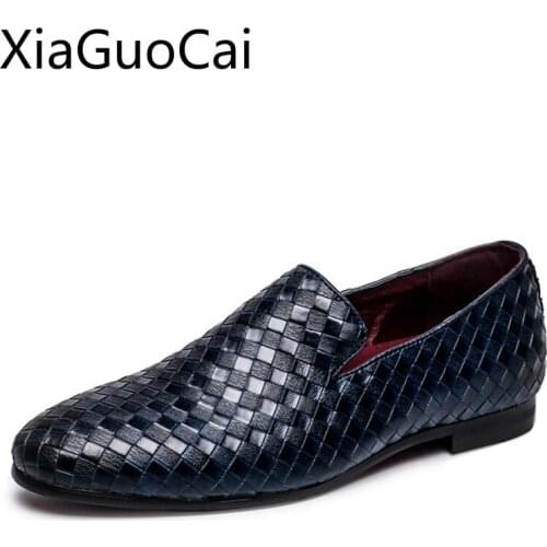 England Style Men Casual Shoes Genuine Leather Loafers for Men Breathable Round Toe Knitted Design Dress Shoes Big Size