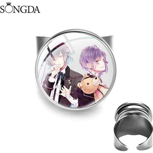 Fashion Diabolik Lovers Ring Transparent Art Photo Glass Cabochon Cosplay Jewelry for Men Women Party Accessories For Girl Gift