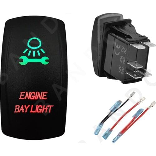 ENGINE BAY LIGHT Rocker Switch Green&Red Led Lamp Laser Etched 5P ON-OFF SPST Switch for the Car Boat Marine Yacht，Jumper Wires