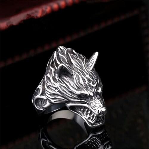 Fashion Mens Trend Retro Hip Hop Icefield Wolf Head Domineering Ring Viking Warrior Wolf Rings for Men Boy Party Gift Jewelry